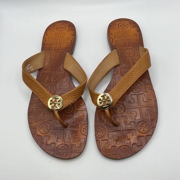 Tory Burch Shoes - Tory Burch Flip Flops Sandals Brown Tan Leather Womens Size 7 M